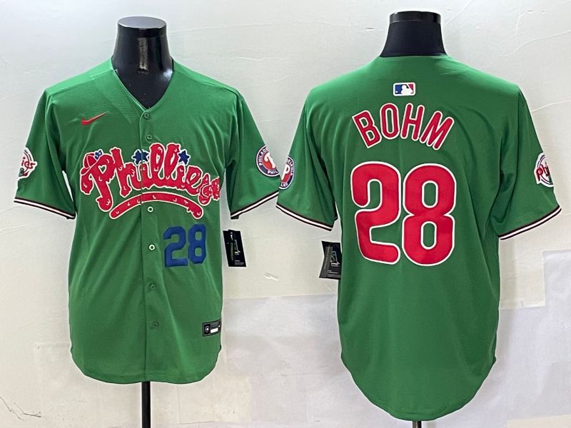 Men Philadelphia Phillies 28 Bohm Green Fourth generation Joint Name Nike 2025 MLB Jersey style 4